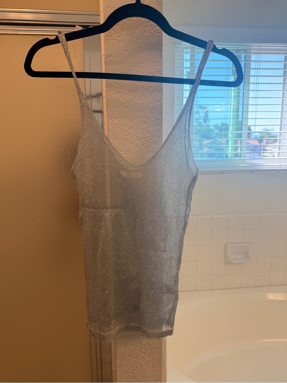 Zara Silver Shimmer Lace-Trim Slip Camisole
